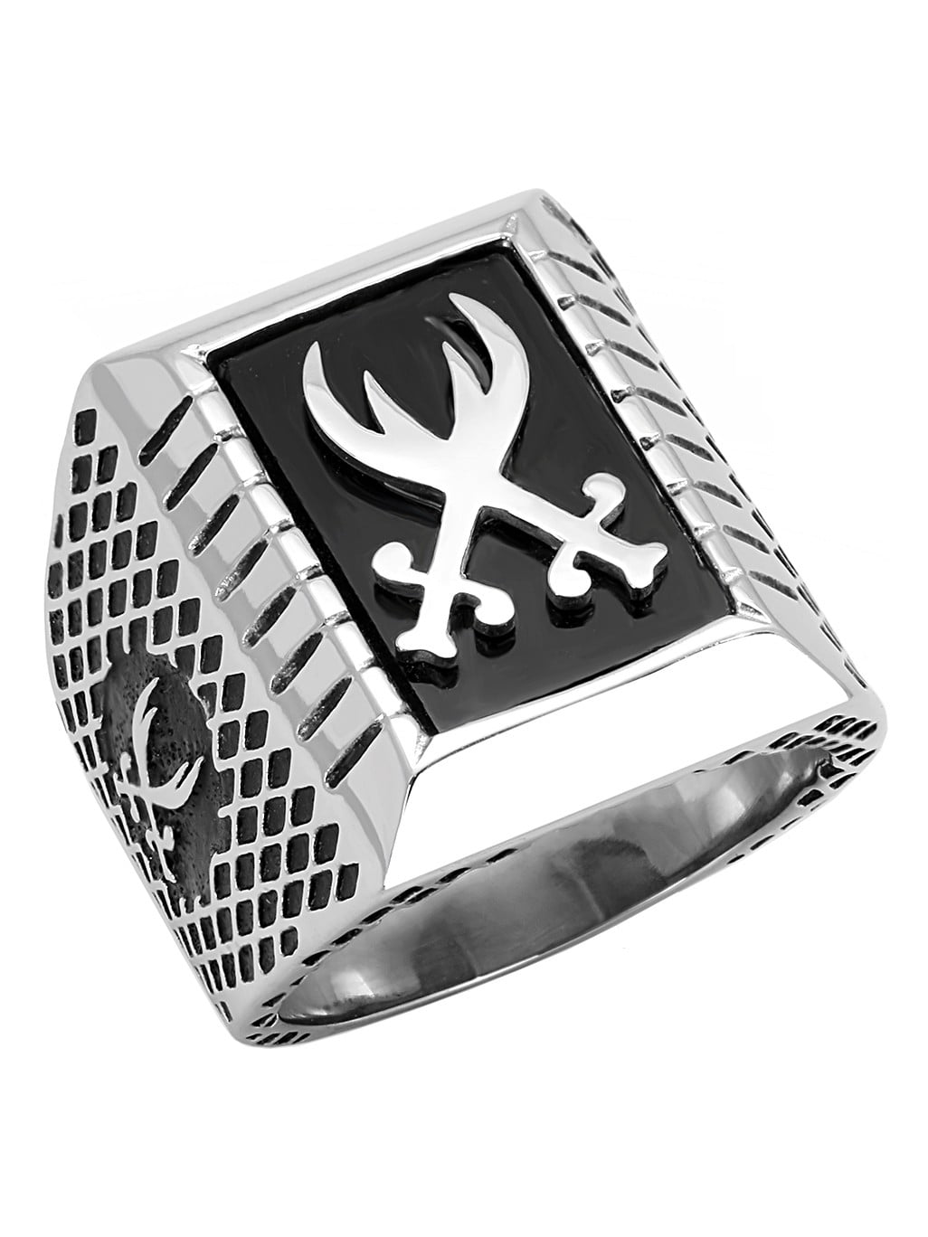 Black Plates Cross  316L Stainless Steel Ring Sizes 8-13