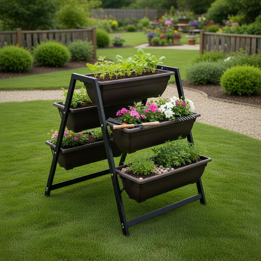 Topcobe 3-Tier Vertical Raised Garden Bed with 5 Plant Boxes, Vertical Garden Planter Outdoor