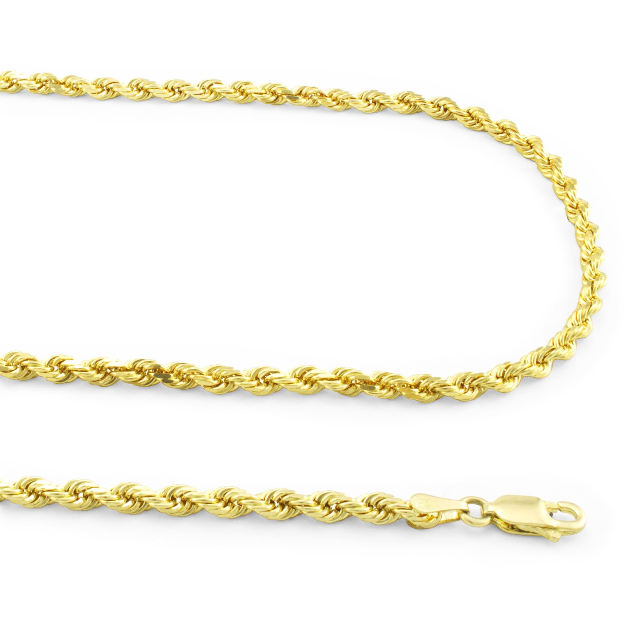 Solid Gold Hollow French Rope Light Chain Necklace 14K Yellow Gold 2mm Wide Lengths 16 to 24