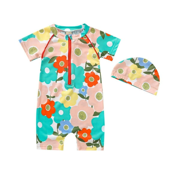 JikouIivo Baby Boy Swimsuit, Baby Boys Swimsuit One Piece Toddlers Zipper Bathing Suit Swimwear with Hat Rash Guard Surfing Suit UPF 50