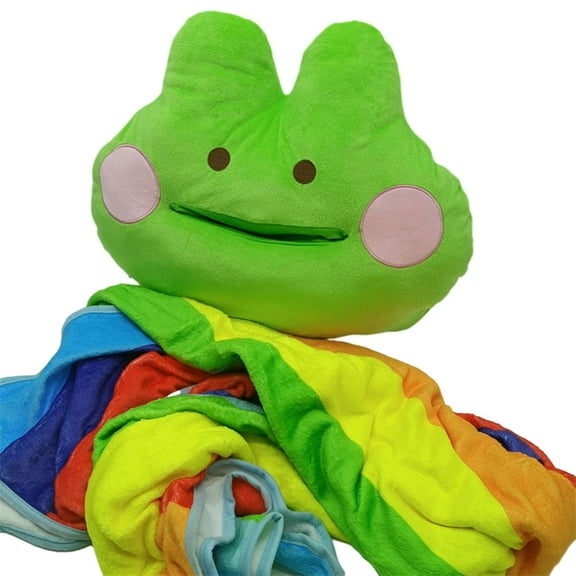 Apooke Frog Shaped Pillow with Rainbow Shaped Blankets 2in1 Fun Cartoon Cushion Decor