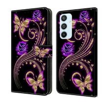 Feishell for Samsung Galaxy A54 5G Slim Wallet Case with Fashion Colorful Pattern Painted,Luxury PU Leather Magnetic Flip Stand Card Slots Pocket Phone Case,Purple Flowers & Butterflies