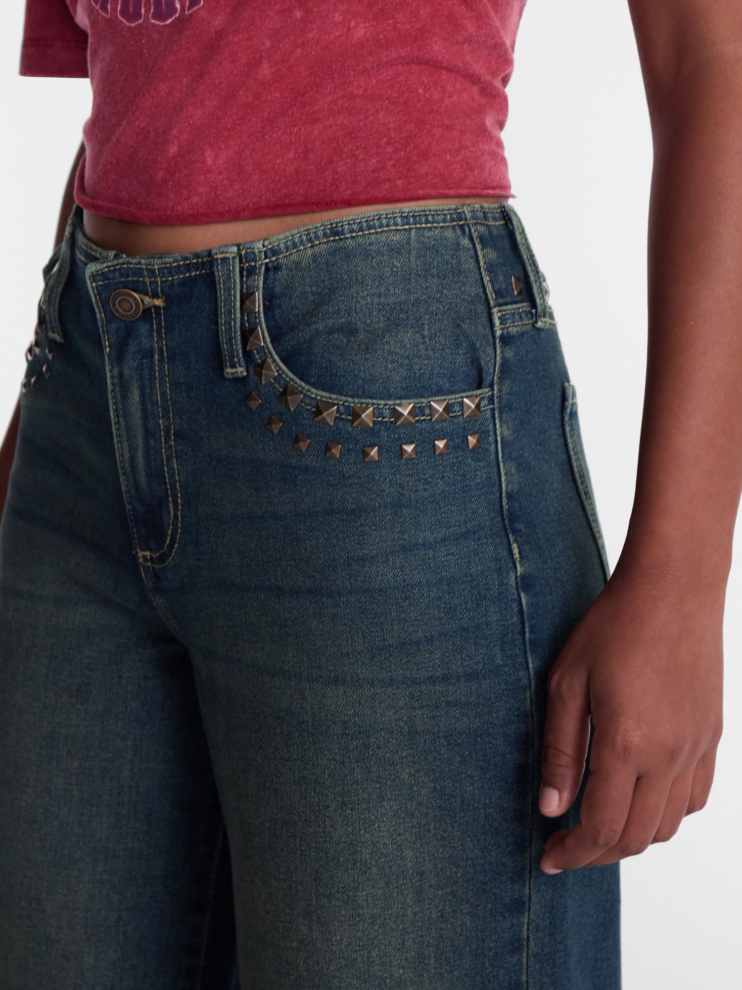 No Boundaries Studded No Waist Baggy Jeans, 31.5'' Inseam, Women's XXS-XXL