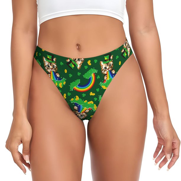 Balery Cat St Patrick's day Tangas de Algodón para Mujer con Estampado – Ropa Interior Sexy, Transpirable, G-string-X-Small