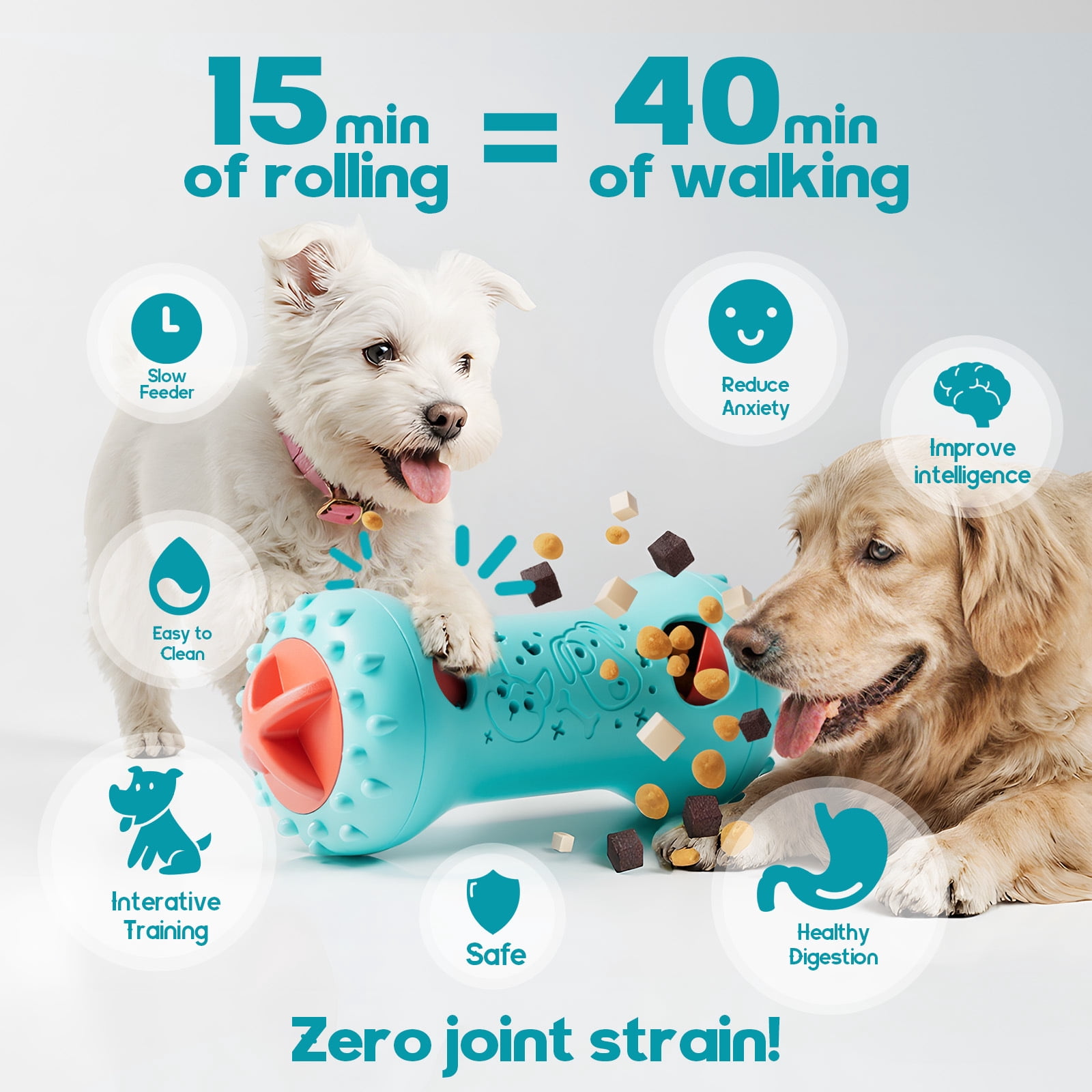 Pet Rolling Treat Dispensing Toy, Interactive Dog Puzzle Toy for Boredom Relief, Slow Feeder Dog Toy with Treat Hiding Design for Small Medium Large Dogs - Sky Blue