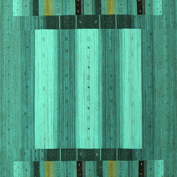 Ahgly Company Machine Washable Indoor Square Abstract Turquoise Blue Contemporary Area Rugs, 3' Square