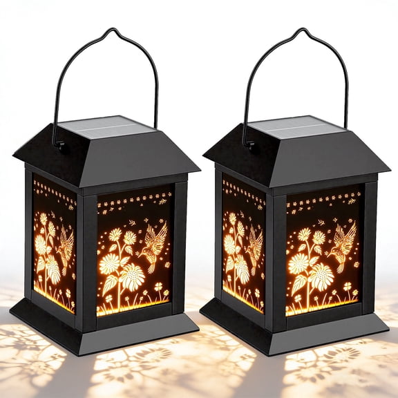 AMTPM 2 Pack Solar Lanterns Outdoor Waterproof, USB-C Rechargeable Solar Lights with Auto On/Off, IP65 Garden Projection Lights for Patio, Yard, Pathway, Decor(Needs assembly)