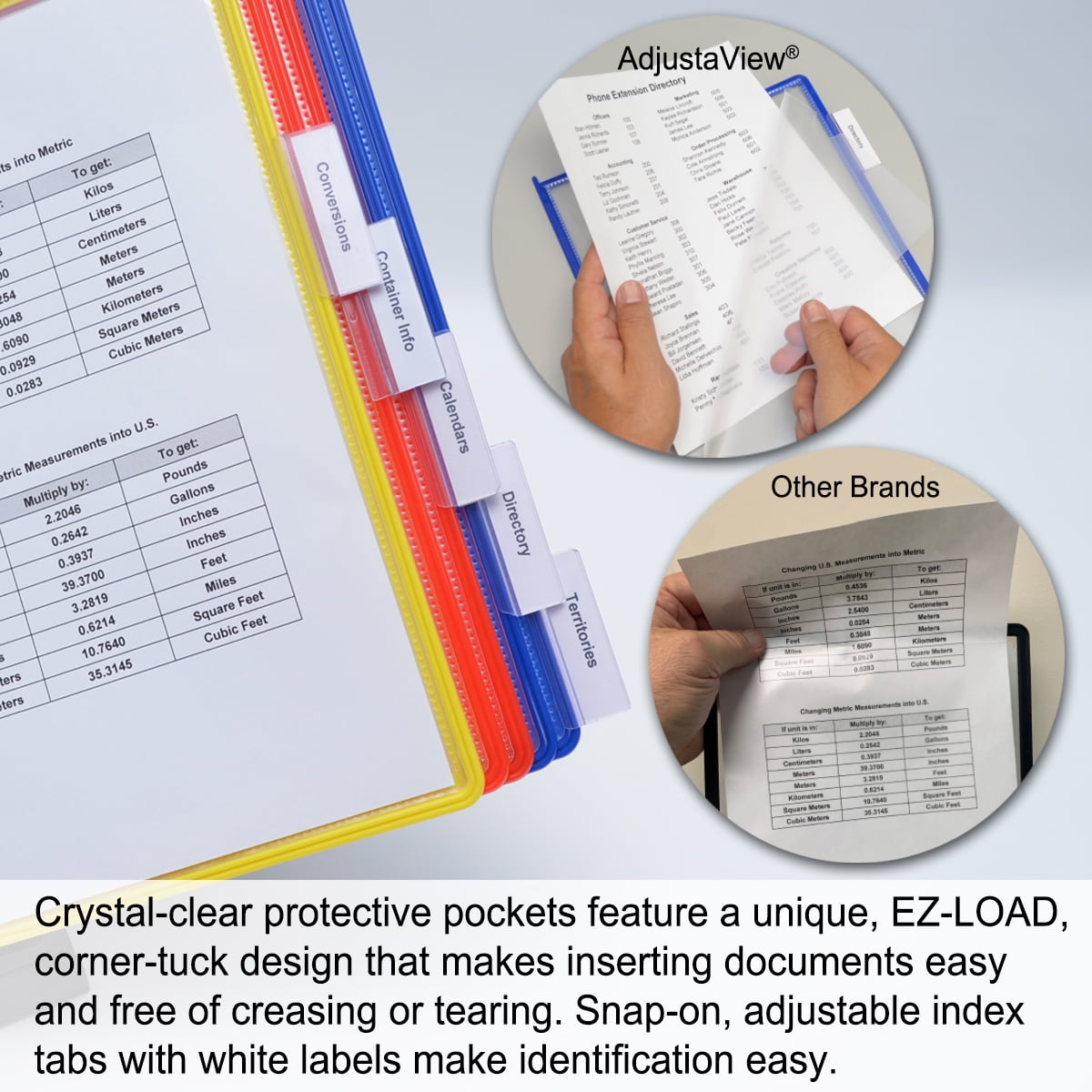 Ultimate Office AdjustaView 10-Pocket Desk Reference Organizer with Supplies Storage Base and EZ-Load Pockets to Hold 20 Sheets of Paper, Includes Fast Find Indexing Tabs (Colored Pockets)
