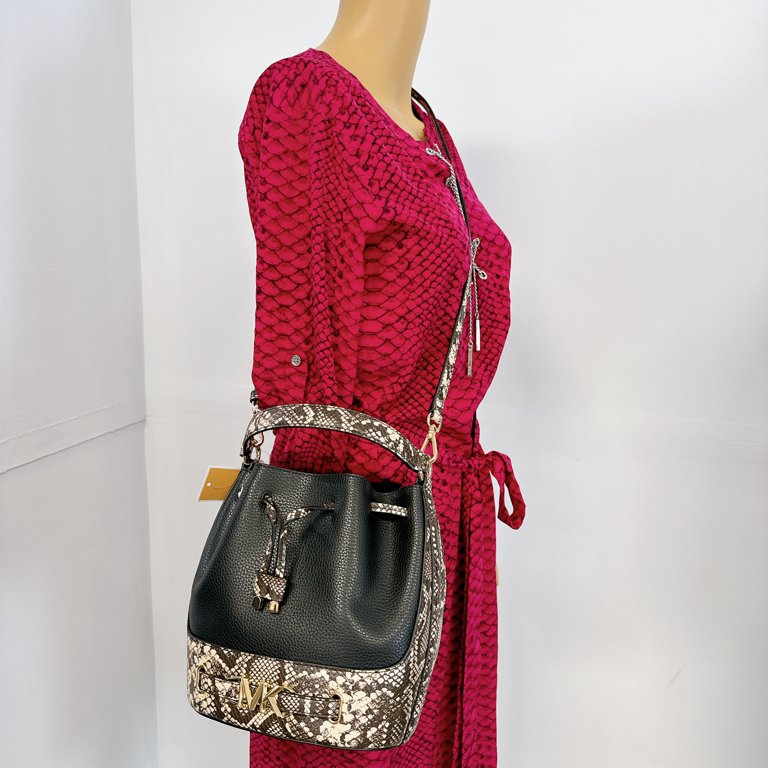 Michael Kors Reed Medium Leather Belted Bucket Crossbody Messenger 