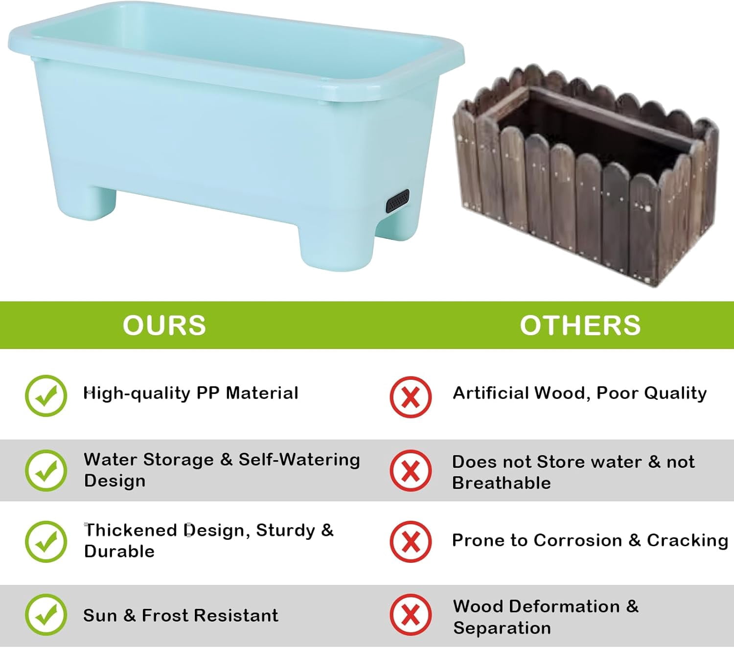Self-Watering Rectangle Planter Boxes 8-Pack, 15.7-Inch Window Box Planter with Drainage Holes & Trays, Pots for Vegetables, Herbs, Flowers, Garden Windowsill Balcony (Sky Blue)