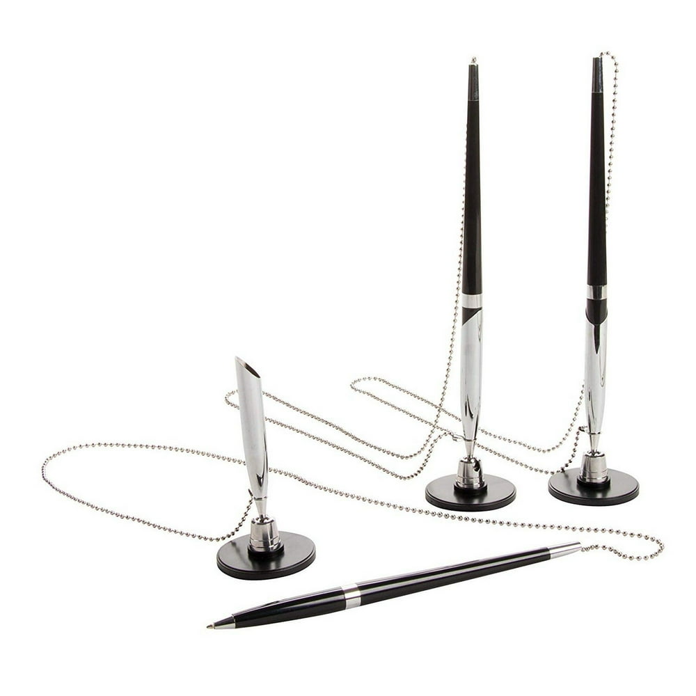 Desktop Pen 3Pack Counter Pens with Ball Chain, Security Gel Ink