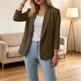 thumbnail image 5 of thefmos Women's Fall Winter Spring 3/4 Sleeve Blazer Open Front Casual Work Jacket Solid Collared Business Tops Lightweight Office Outerwear, Brown L, 5 of 8