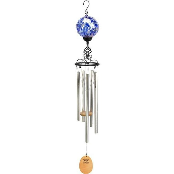Panacea Products 80113 40 in. Symphony Solar Light Wind Chime with Glass Ball - Silver & Blue - Case of 4