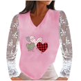 thumbnail image 1 of ICHUANYI Clearance Women Casual Lace Long Sleeve Patchwork V-Neck Pullover Heart Print Blouse T-shirt Tops ICHUANYI "ICHUANYI", 1 of 7