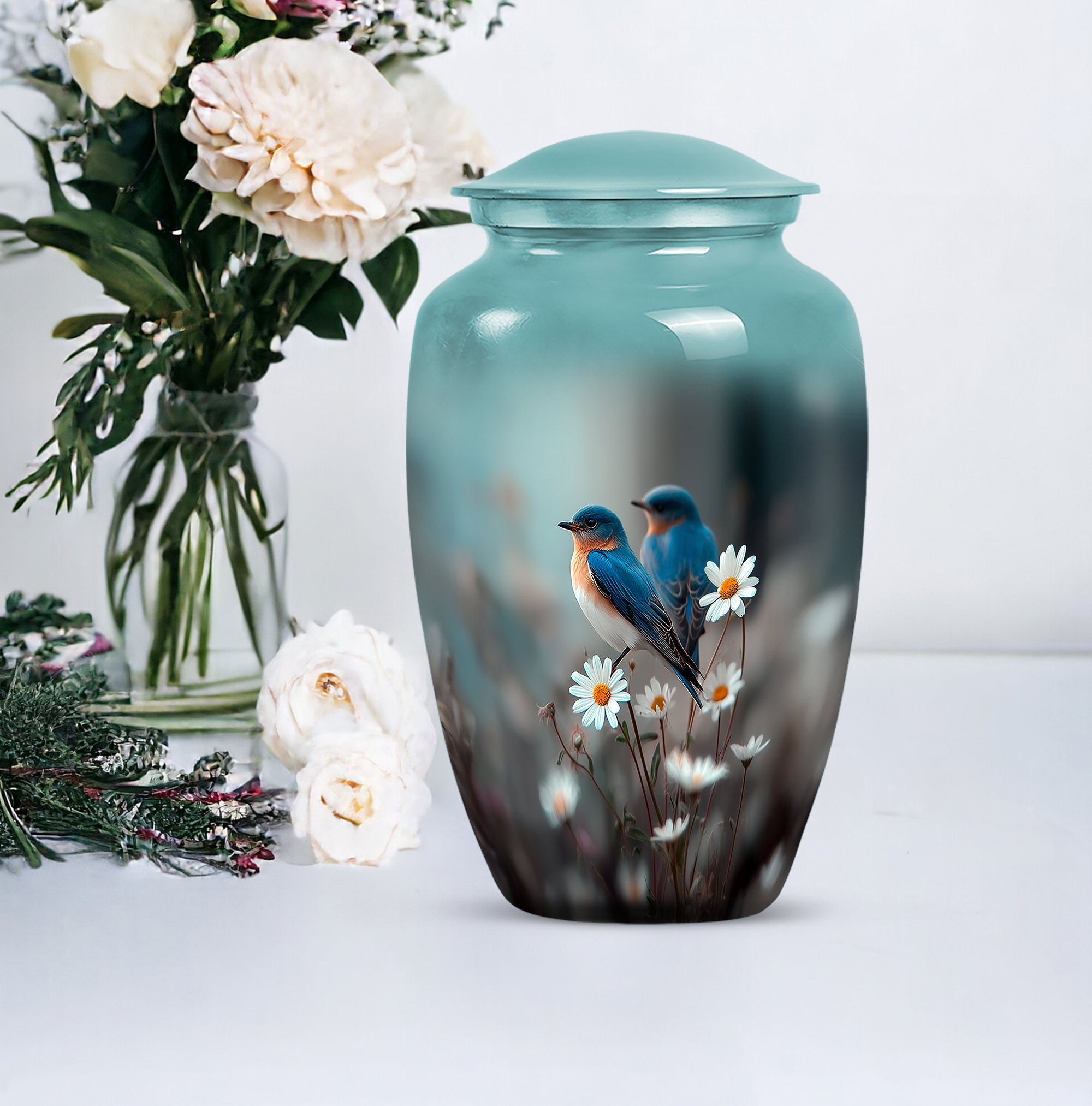 Blue Bird Memorial Decorative Urns For Human Ashes Adult Female, Large Funeral Urns For Ashes Women, Cremation Urn For Ashes Adult Male (Size-10 Inch 1 Pc)