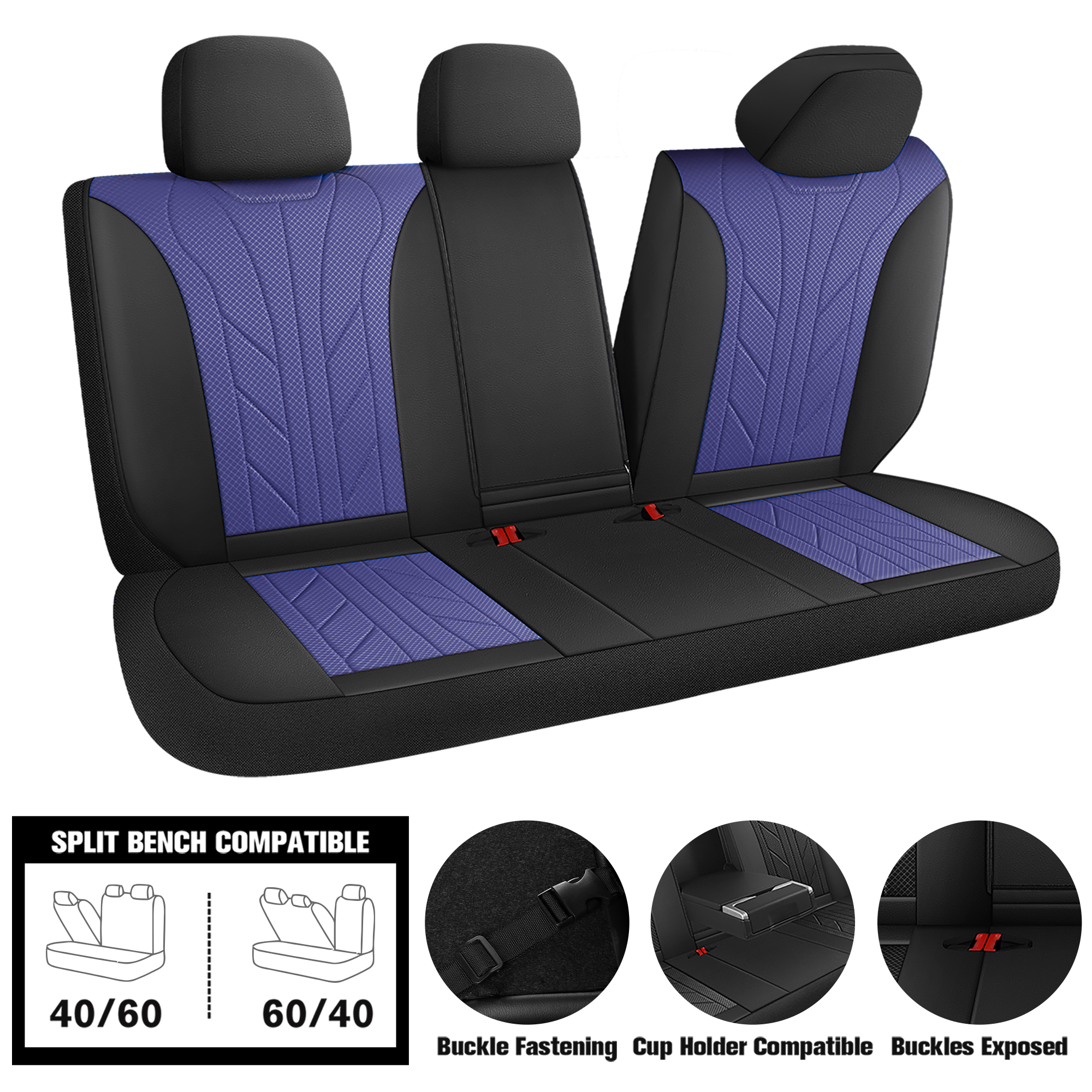 Caromop Blue, Luxury Faux Leather & Fabric, Breathable 3D Foam, Armrest Covers,Airbag compatible,Full Seat Covers