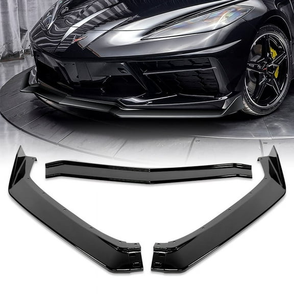 Stay Tuned Performance Front Bumper Spoiler Lip For 2020-2024 Chevy Corvette C8 5VM-Style Painted Black