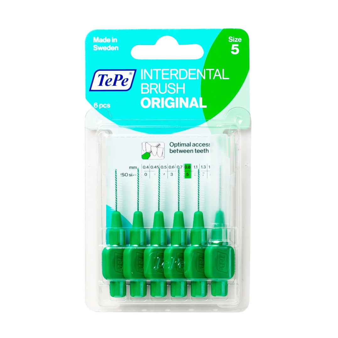 TEPE Interdental Brush Original Cleaners - Dental Brushes Between Teeth 6 Pack, Green .8mm