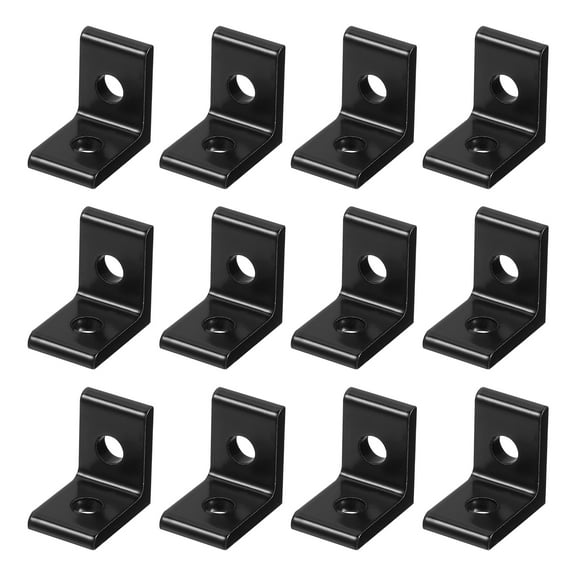 1515A Aluminum Extrusion Profile Corner Bracket, 2 Holes L-Shape Bracket, Right Angle Joint Connectors, Black, 12 Packs