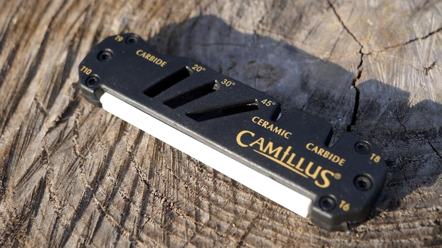 GLIDE Compact Durable Easy-to-Use V-Notch Ceramic Carbide Multi-Angle Multitool Sharpener for Knives, Axes, Shears & Hooks