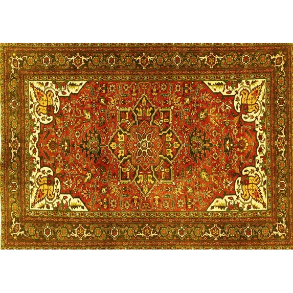 Ahgly Company Machine Washable Indoor Rectangle Persian Yellow Traditional Area Rugs, 3' x 5'