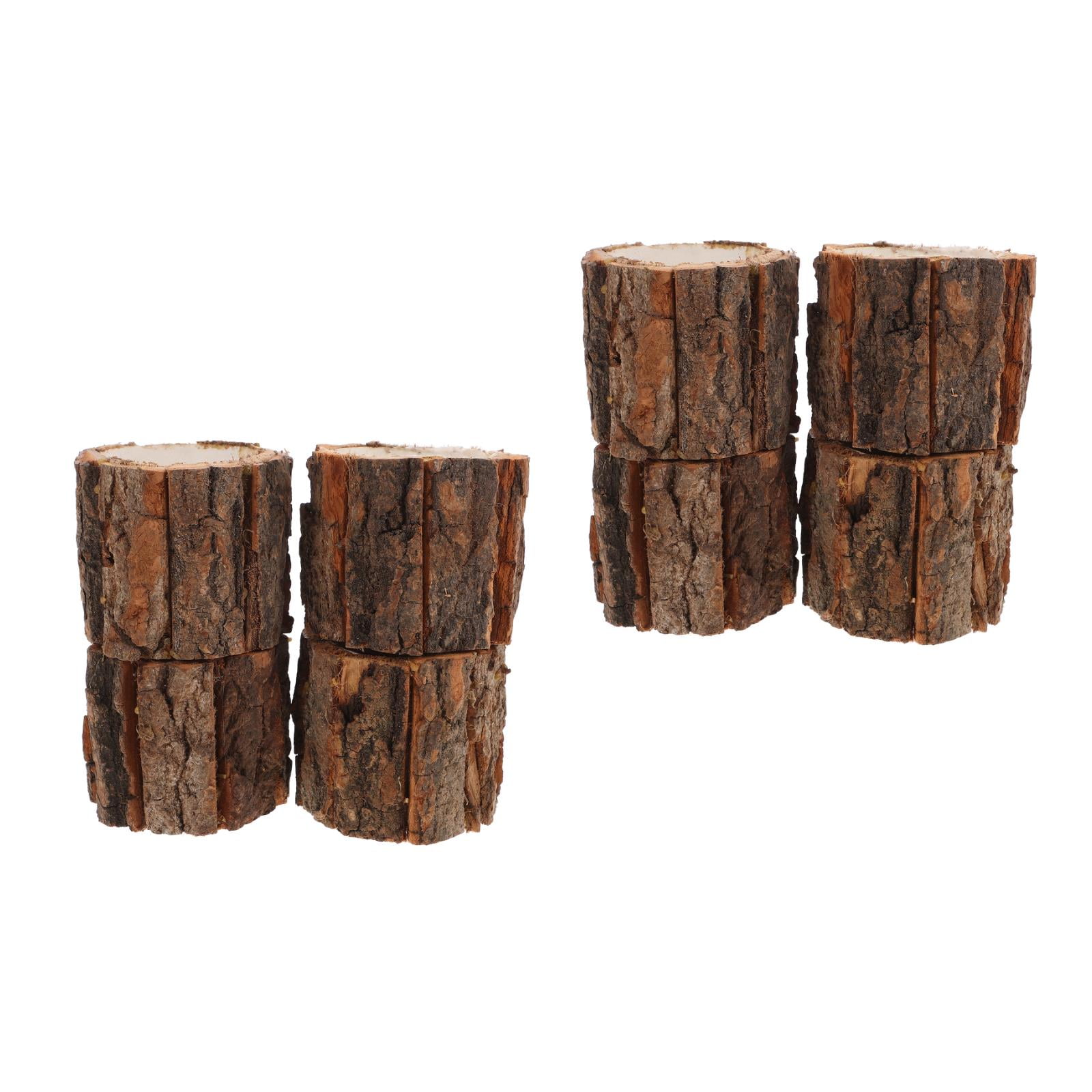 HOMEMAXS 8 Pcs Wood Flower Container Bark Flower Pot Small Wooden Bucket Barrel Planters