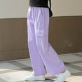 thumbnail image 4 of ATOGUTA Girls Cargo Work Pants Elastic High Waist Wide Leg Jogger Streetwear Kids Pants Casual Loose Trousers Purple, Size 4-15 Years, 4 of 5