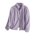thumbnail image 2 of Fleece Jacket Women's Stand Up Collar Lined Teddy Jacket Warm Fleece Jackets Plain Cardigan Baggy Sweat Jacket With Zip Transition Jacket, 2 of 3