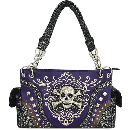 Western Rhinestone Skull Purse Punk Handbag Messenger Shoulder Bag Purple