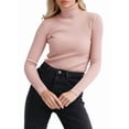 thumbnail image 1 of Suéteres Acanalados para Mujer, Lindos Suéteres de Punto de Cuello Alto, Ajustados y Cálidos Rosa un Tamaño, 1 of 10