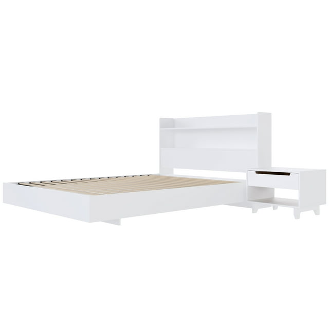 Nexera Harper 3-Piece Floating Platform Bedroom Set, White, Double