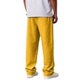 thumbnail image 5 of Nestiefly Mens Cotton Linen Pants, Casual Fabric Loose Comfort Trousers Drawstring Pockets Golf Pants Yellow 3XL, 5 of 6