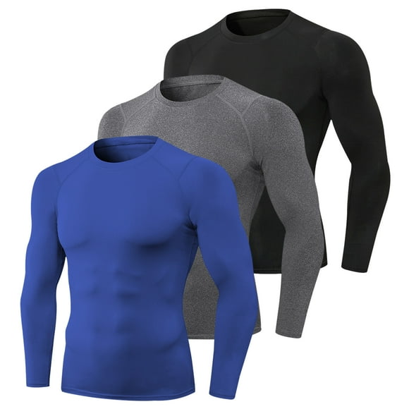 3pcs Men's Athletic Long Sleeve Compression Shirts Quick Dry Workout T-Shirt Running Tops
