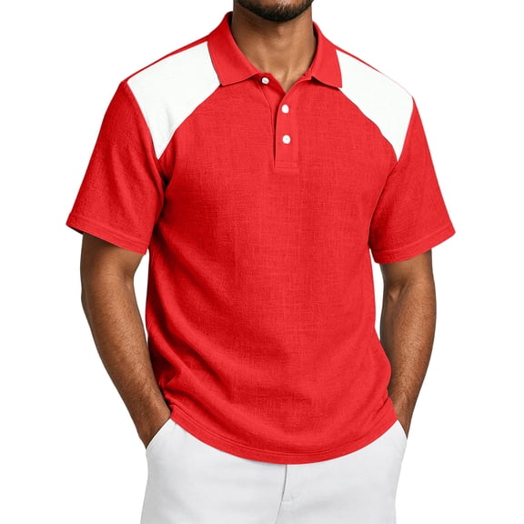 Trgacdwlo Cotton Linen Polo T Shirts for Men Patchwork Raglan Shirts for Men Short Sleeve Summer Lightweight Moisture Wicking Mens Golf Polo Shirts
