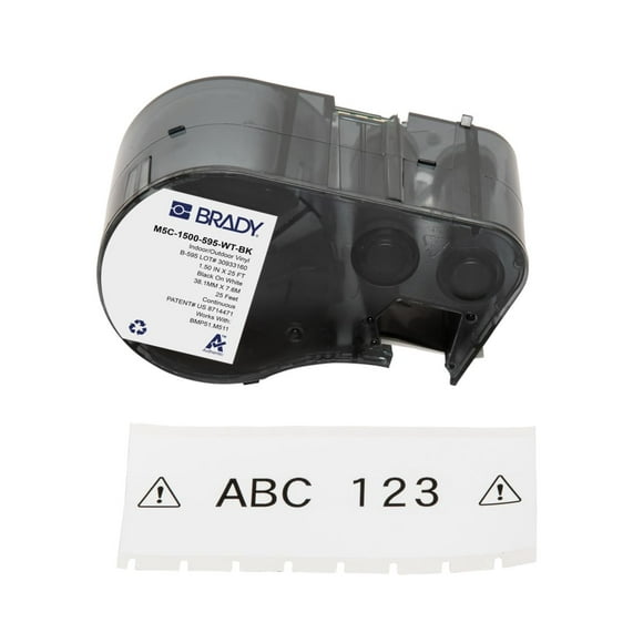 Brady Authentic (M5C-1500-595-WT-BK) All-Weather Vinyl Labels 1.5 in W x 25ft Black on White. for use with BMP51, M510, and M511 Label Printers.