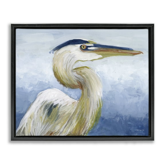 Stupell Industries Heron & Blue Gradient Animals & Insects Painting Black Floater Framed Canvas Art Print Wall Art, 21 x 17
