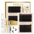 thumbnail image 1 of FEEGO Kit de extensiones de pestañas esponjosas con aplicador de pestañas en racimo para principiantes, removedor de pegamento con sello de pestañas individuales (kit encantador 6080D), 1 of 5