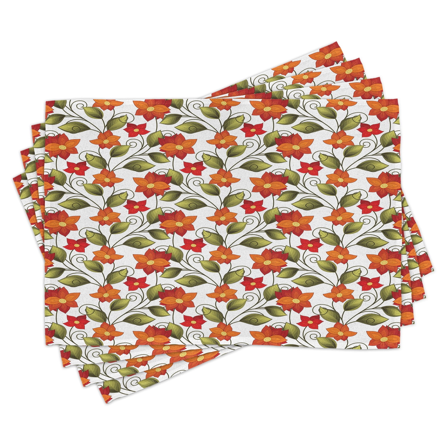 Floral Placemats Set of 4 Lily Blooms Nature Herbs Doodle Style Flower