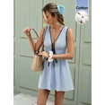 thumbnail image 4 of Blue And White Striped Sleeveless Tie-Front Mini Dress For Women Summer Casual Boho Style, 4 of 7