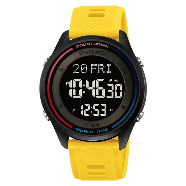 SKMEI 2348 Montre Numérique Unisexe avec Rétroéclairage EL, Résistance à l'Eau 50 m, Heure Mondiale, Alarme Quotidienne, Répétition, Signal Horaire, Chronomètre, Compte à Rebours, Heure d'Été, Format 12/24 H.