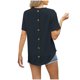 thumbnail image 4 of Camisetas de Manga Larga de las Mujeres de Color Sólido Botón Trasero Manga Corta Superior, Suelto Ajuste Casual Camiseta Diaria, 4 of 7