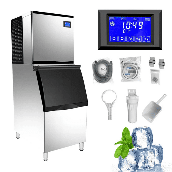 HPDAVV Commercial Ice Maker Machine 350lbs/24H 110V Automatic Cleaning Ice Machine 308lbs Ice Storage Capacity Professional Refrigeration Equipment