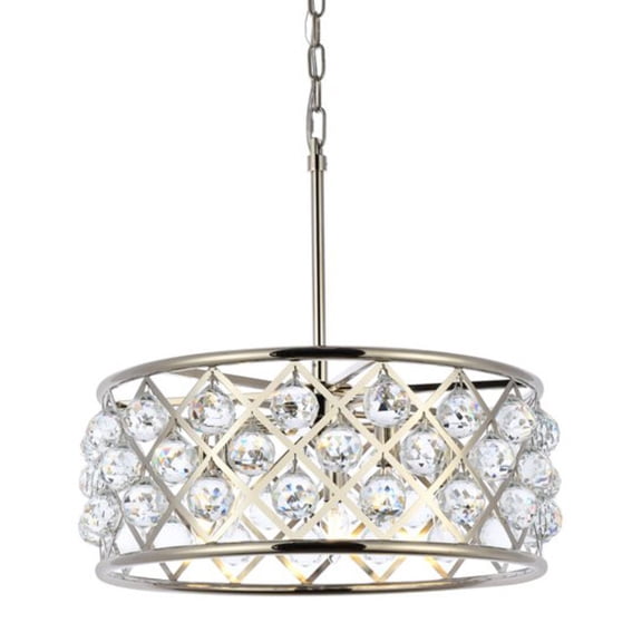 1214 Madison Collection Pendant Lamp D:20in H:9in Lt:5 Polished Nickel Finish Royal Cut Crystal (Clear)