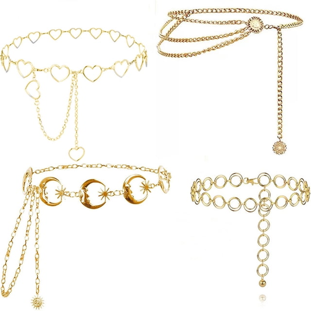 4 Uds. Cinturón de cadena de Metal para mujer, cadena para la cintura del vientre, cinturones de eslabones para el cuerpo a la moda, aproximadamente 90-105cm