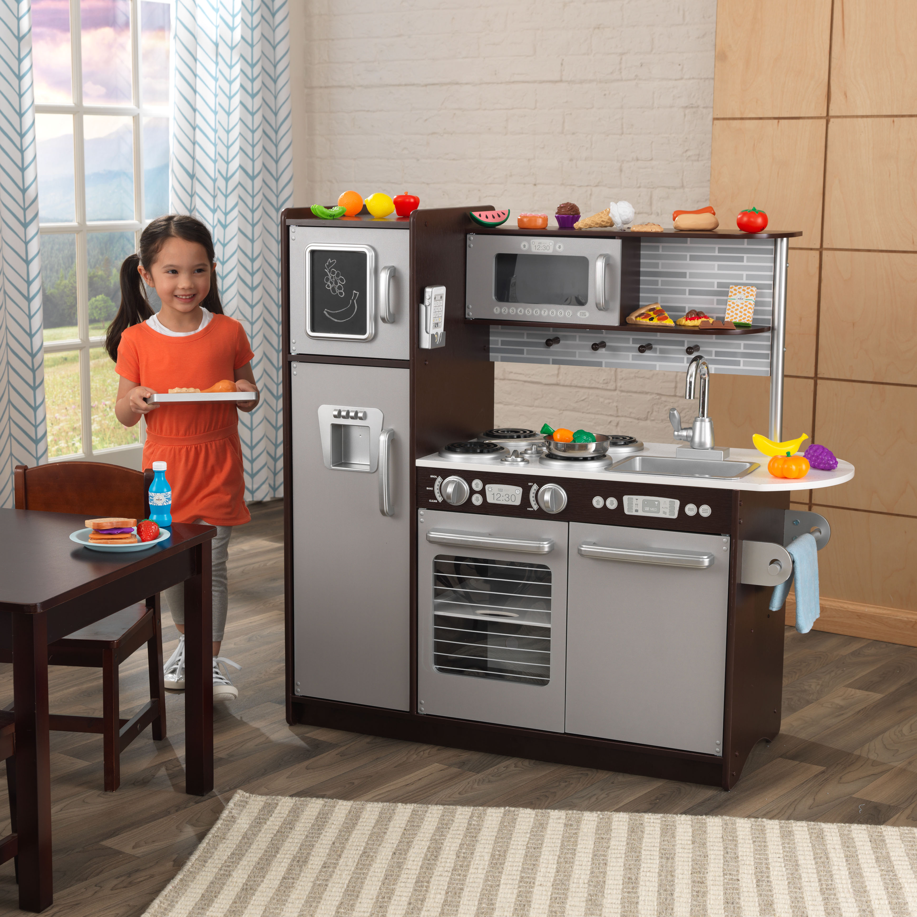 $99.98 (reg $150) KidKraft Uptown Espresso Kitchen with 30 Piece Play Food