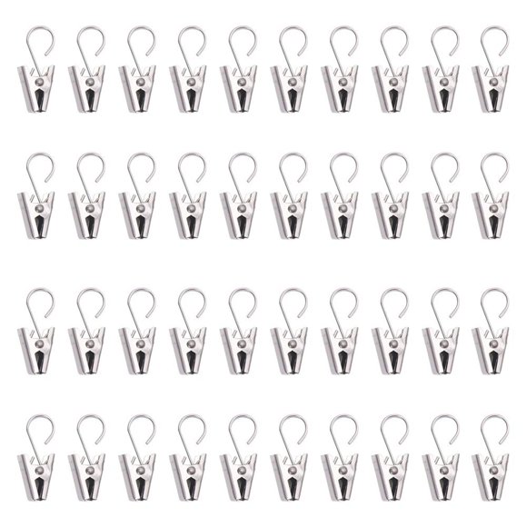 40 piezas - Acero inoxidable - Clips para cortinas con ganchos - Antideslizantes - Para cortinas, cortinas de ducha, fotos y decoraciones - Plateado