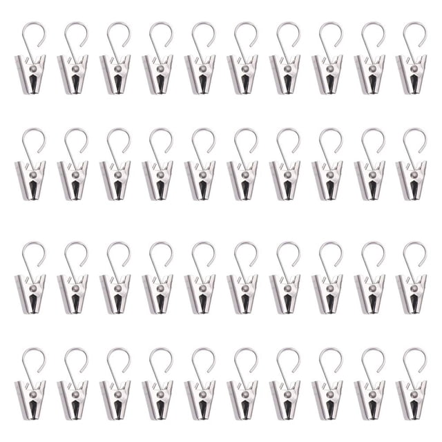40 piezas - Acero inoxidable - Clips para cortinas con ganchos - Antideslizantes - Para cortinas, cortinas de ducha, fotos y decoraciones - Plateado