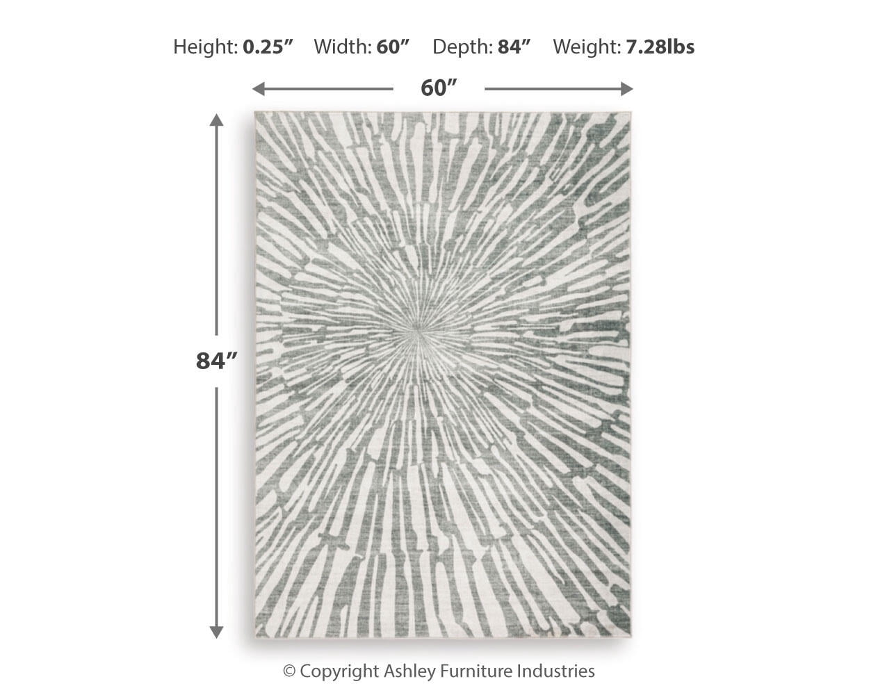Signature Design by Ashley Verland 5' x 7' Washable Area Rug, Gray/White Sunburst Faux Fur Rug
