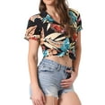 thumbnail image 4 of INSPIRE CHIC Women's Shirts Hawaiian Short Sleeve Tropical Floral Button Down Tops L Blacks, 4 of 6