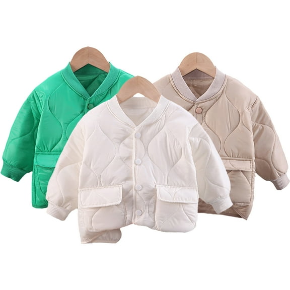 Esaierr 1-4Y Toddler Baby Kids Winter Coats Solid Cotton-Padded Jacket Overcoat Hair Collar Button Thick Warm Coat for Kids Boys Girls